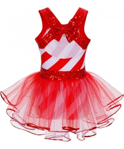 Girls Christmas Miss Candy Cane Dance Costume Metallic Striped Tank Leotard Tutu Skirted Dress $19.46 Kids' Costumes