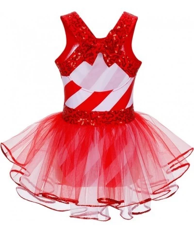 Girls Christmas Miss Candy Cane Dance Costume Metallic Striped Tank Leotard Tutu Skirted Dress $19.46 Kids' Costumes