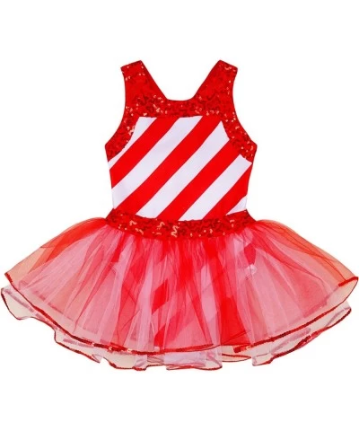 Girls Christmas Miss Candy Cane Dance Costume Metallic Striped Tank Leotard Tutu Skirted Dress $19.46 Kids' Costumes