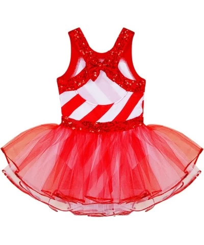 Girls Christmas Miss Candy Cane Dance Costume Metallic Striped Tank Leotard Tutu Skirted Dress $19.46 Kids' Costumes