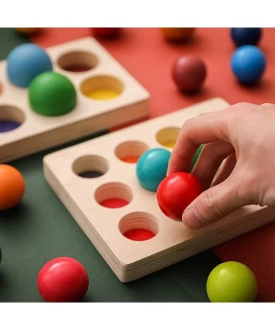 Wooden Color Sorting Balls Game Peg Board Rainbow Color Matching Toys 12 Pcs Activities Balls Montessori Toys for Toddlers $3...