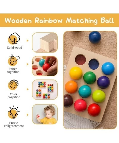 Wooden Color Sorting Balls Game Peg Board Rainbow Color Matching Toys 12 Pcs Activities Balls Montessori Toys for Toddlers $3...