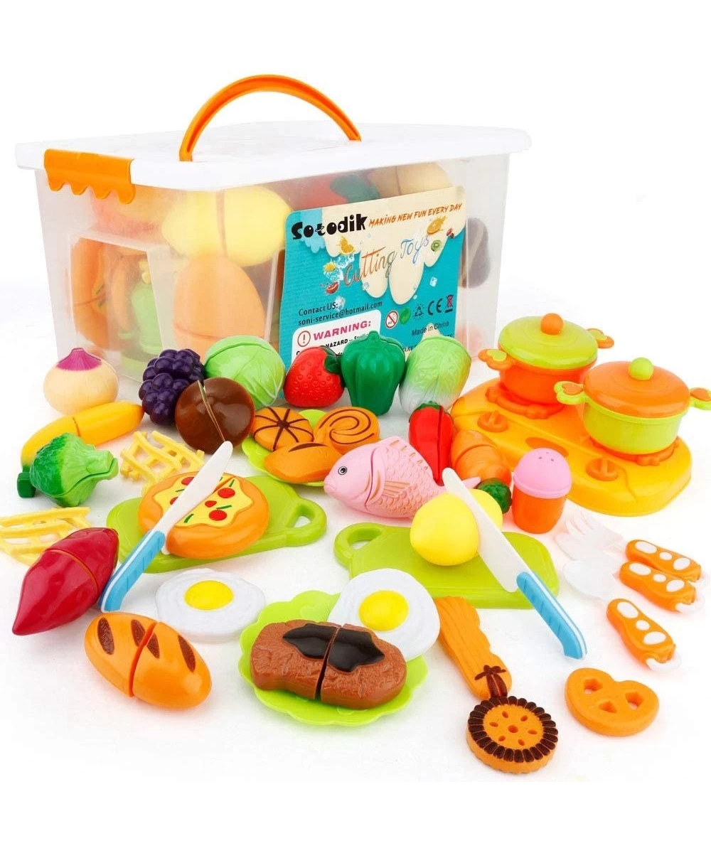 Kitchen Toys Cutting Toys Pretend Vegetables Fruits Play Food Educational Toys for Girls Boys Kids with Storage Case (40PCS) ...