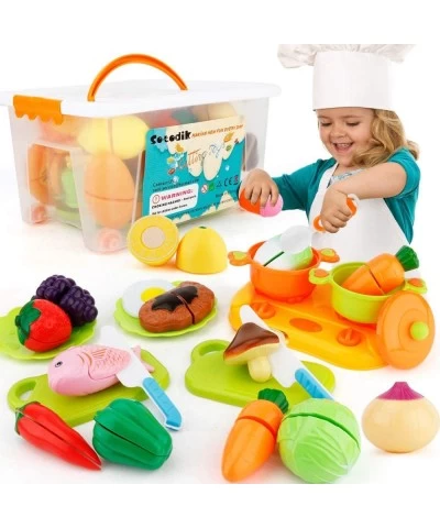 Kitchen Toys Cutting Toys Pretend Vegetables Fruits Play Food Educational Toys for Girls Boys Kids with Storage Case (40PCS) ...