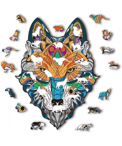 Wooden Jigsaw Puzzles 162 Pieces Unique Animal Shaped Puzzle Wood Wolf King Animals Puzzle Gift for Adults Kids 7.1'' x 9.5''...