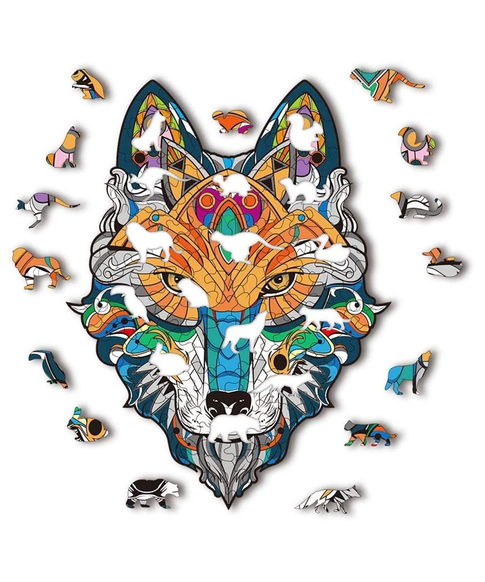 Wooden Jigsaw Puzzles 162 Pieces Unique Animal Shaped Puzzle Wood Wolf King Animals Puzzle Gift for Adults Kids 7.1'' x 9.5''...