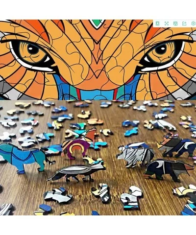 Wooden Jigsaw Puzzles 162 Pieces Unique Animal Shaped Puzzle Wood Wolf King Animals Puzzle Gift for Adults Kids 7.1'' x 9.5''...