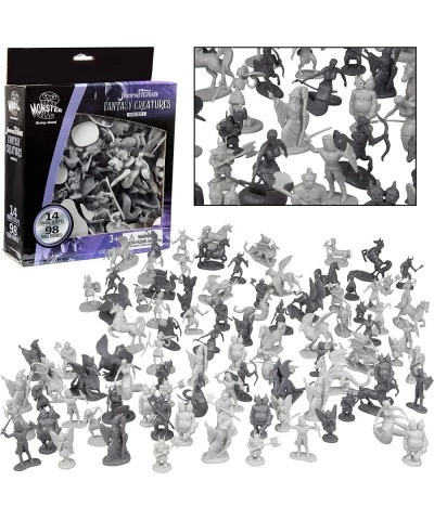 Fantasy Creature Mini Action Figure Playset-98pc Monster Toy Miniatures w 14 Unique Sculpts - Dragons Wizards Orcs and More- ...