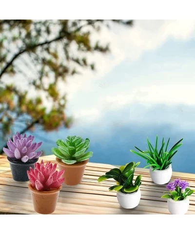 Dollhouse Plant Miniature 16 PCS Artificial Plant Tiny Bonsai Model Mini Flowerpot Fake Succulent Doll House for Garden Dollh...