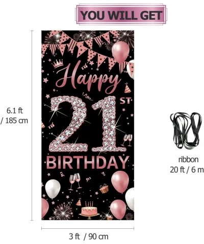 21st Birthday Decorations Door Banner Rose Gold Happy 21st Birthday Decorations for Her Door Cover Sign Poster Decorations 21...