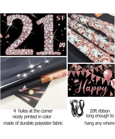 21st Birthday Decorations Door Banner Rose Gold Happy 21st Birthday Decorations for Her Door Cover Sign Poster Decorations 21...