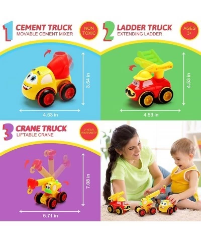 Toys for a 2 Year Old Boy - 3 Friction Powered Trucks for 2+ Year Old Boys Push & Go Cars Cartoon Construction Vehicle Set - ...