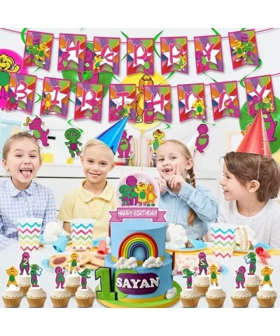 Barney and Friends Birthday Party Decoration Include Barney Birthday Banner Cake Topper Latex Balloons Hanging Swirls for Bar...