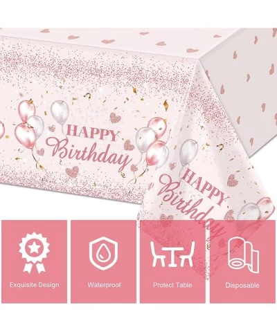 3 Pieces Pink and Rose Gold Party Decorations Happy Birthday Tablecloths Birthday Party Table Cloths Plastic Disposable Table...