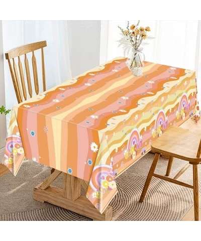 3PCS Plastic Groovy Tablecloths Groovy Retro Hippie Boho Party Tablecloths for 60’s Themed Disposable Rainbow Party Decoratio...