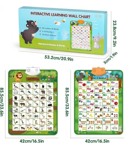 2Pcs Electronic Interactive Alphabet Wall Chart ABC 123 & Animals Learning for Toddlers Preschool Early Educational Learning ...