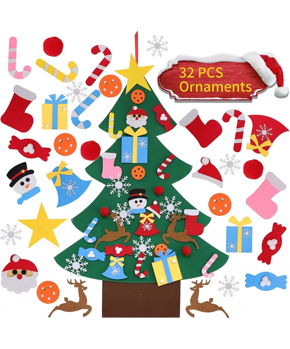 DIY Felt Christmas Tree Set with 32 Ornaments Xmas Decoration Home Wall Hanging Children's Felt Craft Kits Party Supplies Gif...