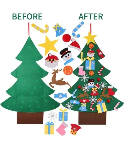 DIY Felt Christmas Tree Set with 32 Ornaments Xmas Decoration Home Wall Hanging Children's Felt Craft Kits Party Supplies Gif...