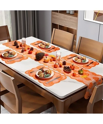 5PCS Thanksgiving Pumpkin Lace Table Runner Fall Tablecloth Set-1 PCS 72 Inch Lace Pumpkin Table Runner and 4 PCS Placemats f...