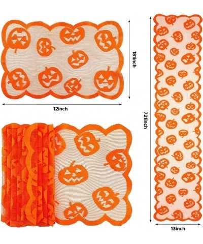 5PCS Thanksgiving Pumpkin Lace Table Runner Fall Tablecloth Set-1 PCS 72 Inch Lace Pumpkin Table Runner and 4 PCS Placemats f...