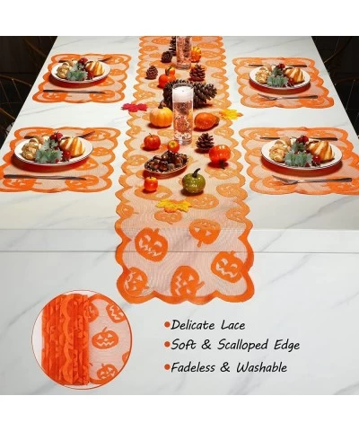 5PCS Thanksgiving Pumpkin Lace Table Runner Fall Tablecloth Set-1 PCS 72 Inch Lace Pumpkin Table Runner and 4 PCS Placemats f...