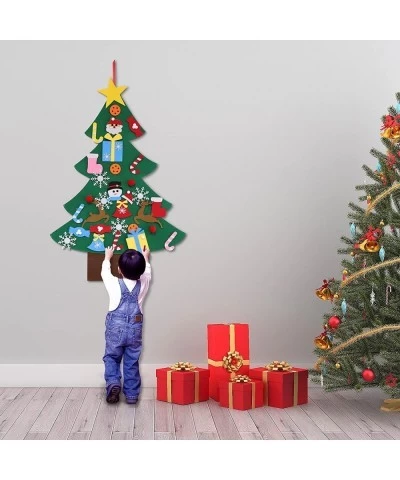 DIY Felt Christmas Tree Set with 32 Ornaments Xmas Decoration Home Wall Hanging Children's Felt Craft Kits Party Supplies Gif...