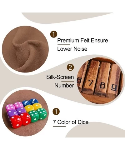 Shut The Box Game Wooden for 2-6 Players Wooden Board Table Math Game with 16 Dice Board Game for Kids Adults Family Classroo...