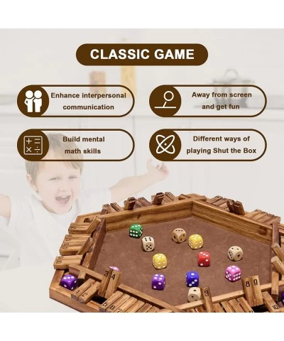 Shut The Box Game Wooden for 2-6 Players Wooden Board Table Math Game with 16 Dice Board Game for Kids Adults Family Classroo...