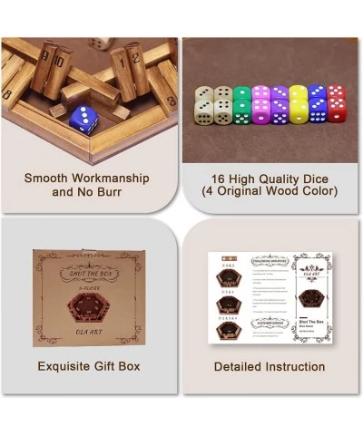 Shut The Box Game Wooden for 2-6 Players Wooden Board Table Math Game with 16 Dice Board Game for Kids Adults Family Classroo...