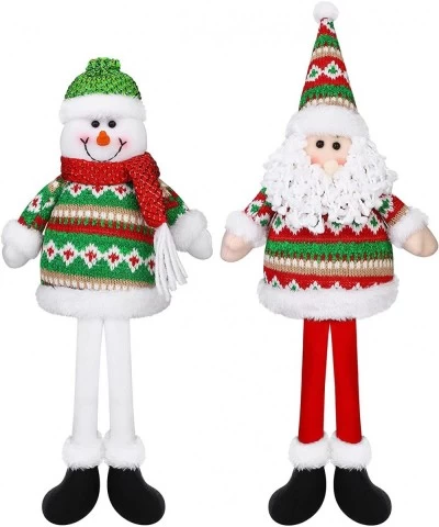 2 Pieces Christmas Sitting Santa Claus Snowman Dolls Desktop Table Decor Handmade Christmas Long Legs Sitting Plush Dolls for...