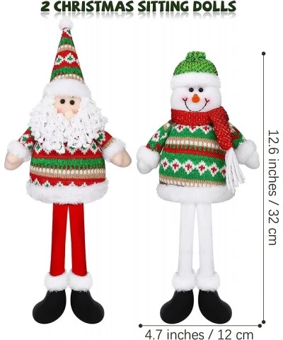 2 Pieces Christmas Sitting Santa Claus Snowman Dolls Desktop Table Decor Handmade Christmas Long Legs Sitting Plush Dolls for...