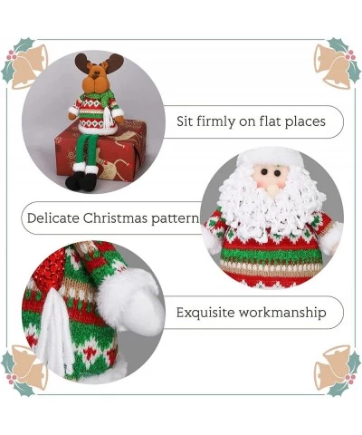 2 Pieces Christmas Sitting Santa Claus Snowman Dolls Desktop Table Decor Handmade Christmas Long Legs Sitting Plush Dolls for...