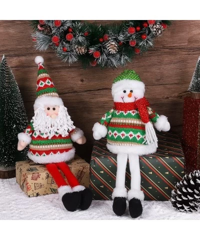 2 Pieces Christmas Sitting Santa Claus Snowman Dolls Desktop Table Decor Handmade Christmas Long Legs Sitting Plush Dolls for...