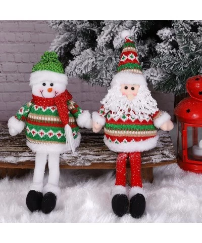 2 Pieces Christmas Sitting Santa Claus Snowman Dolls Desktop Table Decor Handmade Christmas Long Legs Sitting Plush Dolls for...