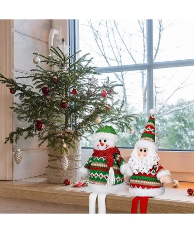 2 Pieces Christmas Sitting Santa Claus Snowman Dolls Desktop Table Decor Handmade Christmas Long Legs Sitting Plush Dolls for...