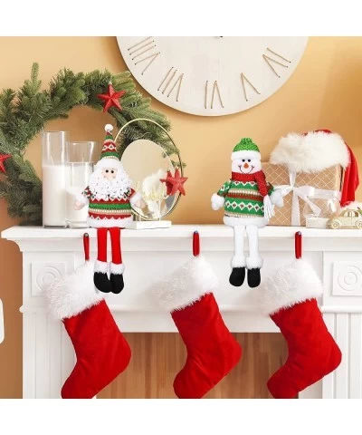 2 Pieces Christmas Sitting Santa Claus Snowman Dolls Desktop Table Decor Handmade Christmas Long Legs Sitting Plush Dolls for...