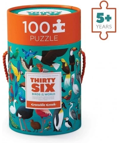 Thirty-Six Birds of The World - 100 Piece Jigsaw Puzzle in Canister Includes Educational Animal Finder Sheet for Ages 5 Years...