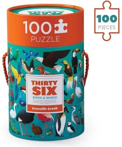 Thirty-Six Birds of The World - 100 Piece Jigsaw Puzzle in Canister Includes Educational Animal Finder Sheet for Ages 5 Years...