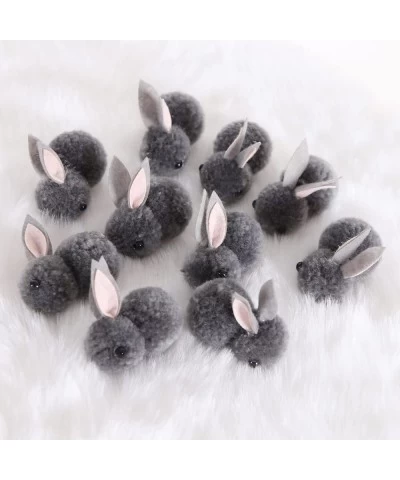 10 Pcs Plush Mini Gray Rabbit Realistic Bunny Figurine Happy Easter Rabbit for Party Favors Props Easter Basket Stuffers 2.16...