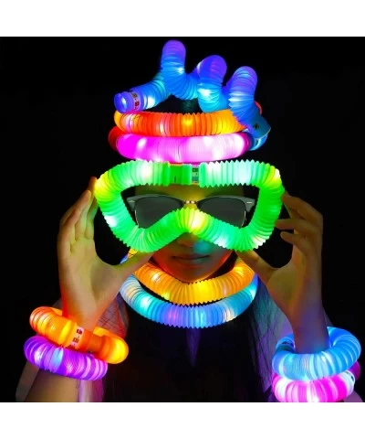 8 Pack LED Light Up Pop Tubes Sensory Toys Glow Sticks Fine Motor Skills & Learning Toys Party Favors Decorations Pull and St...