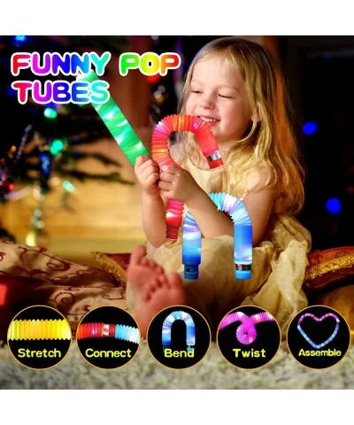 8 Pack LED Light Up Pop Tubes Sensory Toys Glow Sticks Fine Motor Skills & Learning Toys Party Favors Decorations Pull and St...