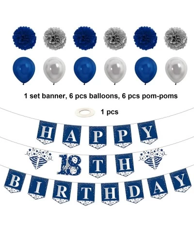 Blue Silver 18th Birthday Banner Decorations Kit for Boys 26pcs Eighteen Birthday Banner Party Supplies 18 Years Old Birthday...