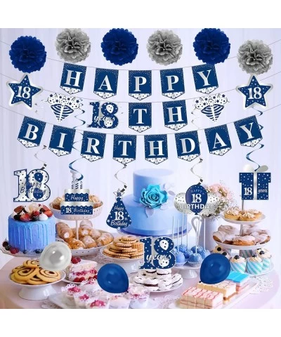 Blue Silver 18th Birthday Banner Decorations Kit for Boys 26pcs Eighteen Birthday Banner Party Supplies 18 Years Old Birthday...