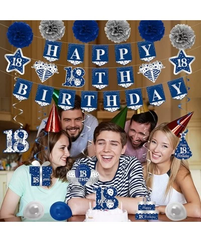 Blue Silver 18th Birthday Banner Decorations Kit for Boys 26pcs Eighteen Birthday Banner Party Supplies 18 Years Old Birthday...