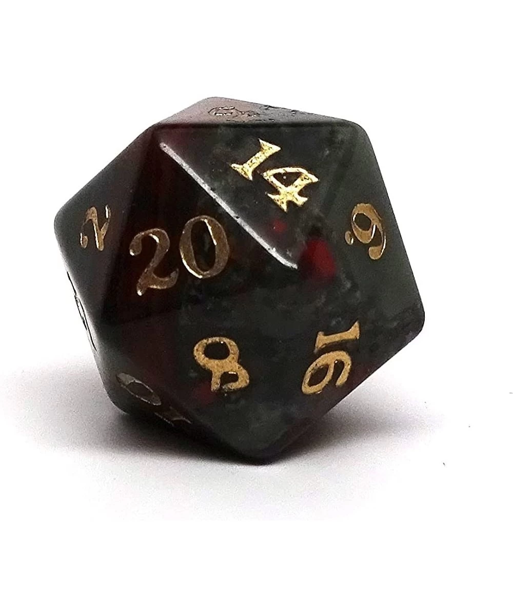 Stone D20 Dice - Individual Semi Precious 20 Sided Die - Signature Font (African Bloodstone) $34.18 Dice Games