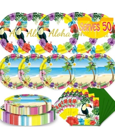 Hawaiian Luau Party Supplies - Serves 50 Aloha Tropical Party Decorations Plates and Luncheon Napkins Cocktail Napkins Dinner...