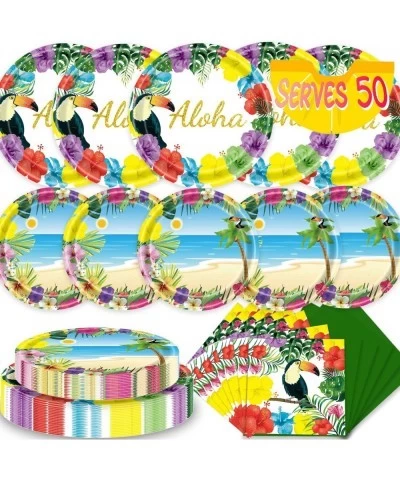 Hawaiian Luau Party Supplies - Serves 50 Aloha Tropical Party Decorations Plates and Luncheon Napkins Cocktail Napkins Dinner...