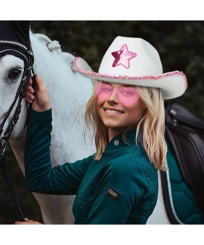 White Cowgirl Hat - Cowboy Hat with Sequin Stars Princess Hat Halloween Cosplay Prop Vintage Cowgirl $28.32 Kids' Dress-Up Ac...