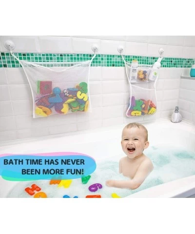 2 x Mesh Bath Toy Organizer + 6 Ultra Strong Hooks + 36 Bath Letters & Numbers – Eco-Safe Fun Educational Foam Baby Bath Lett...