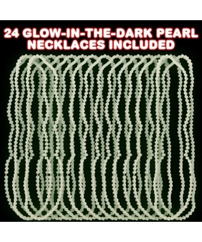 Glowing Pearl Necklaces Set of 24 Glow in the Dark Necklaces in 4 Fun Designs Glow in the Dark Party Supplies for Kids Glow i...